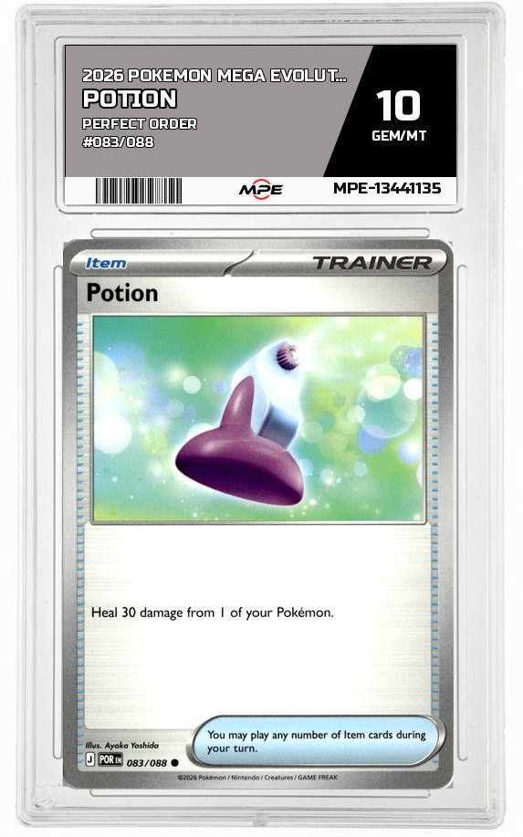 2026 POKEMON MEGA EVOLUTION PERFECT ORDER #083/088 POTION MPE 10 GEM/MT — graded card auctioned from the MPE vault