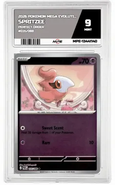 2026 POKEMON MEGA EVOLUTION PERFECT ORDER #035/088 Spritzee MPE 9 MINT — graded card up for auction