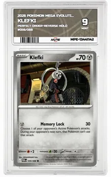 2026 POKEMON MEGA EVOLUTION PERFECT ORDER-REV HOLO #059/088 Klefki MPE 9 MINT — graded card up for auction