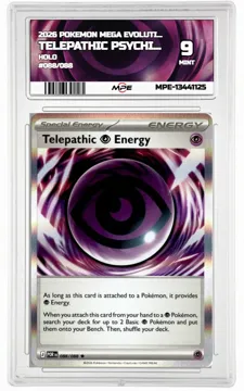 2026 POKEMON MEGA EVOLUTION HOLO #088/088 TELEPATHIC PSYCHIC ENERGY MPE 9 MINT — graded card up for auction