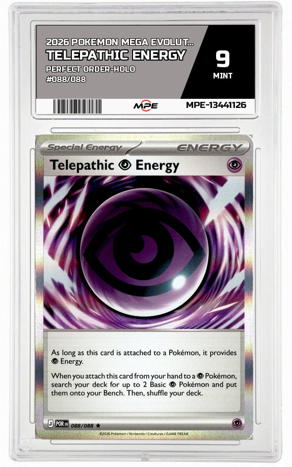 2026 POKEMON MEGA EVOLUTION PERFECT ORDER-HOLO #088/088 Telepathic Energy MPE 9 MINT — graded card auctioned from the MPE vault