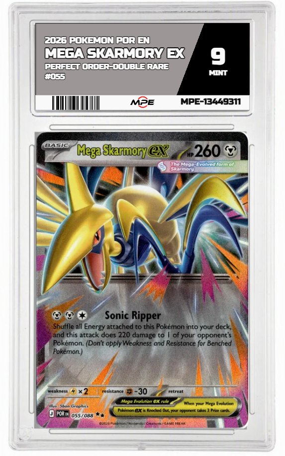 2026 POKEMON POR EN Perfect Order-Double Rare #055 Mega Skarmory EX MPE 9 MINT — graded card auctioned from the MPE vault