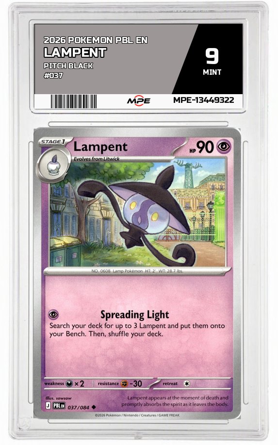 2026 POKEMON PBL EN Pitch Black #037 Lampent MPE 9 MINT — graded card auctioned from the MPE vault