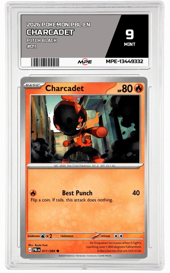 2026 POKEMON PBL EN Pitch Black #011 Charcadet MPE 9 MINT — graded card auctioned from the MPE vault