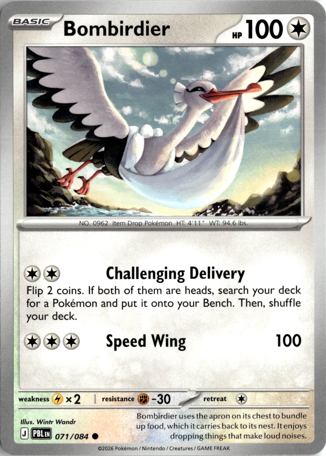 2026 Pokemon Pbl En Bombirdier graded slab
