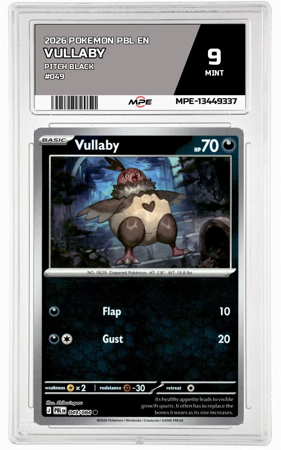 2026 POKEMON PBL EN Pitch Black #049 Vullaby MPE 9 MINT — graded card auctioned from the MPE vault