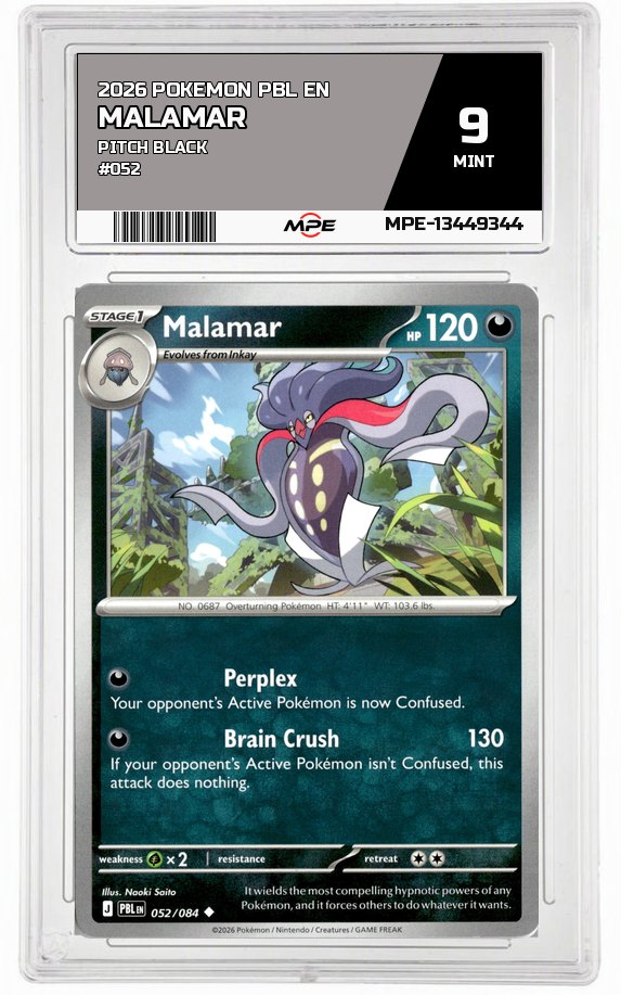 2026 POKEMON PBL EN Pitch Black #052 Malamar MPE 9 MINT — graded card auctioned from the MPE vault