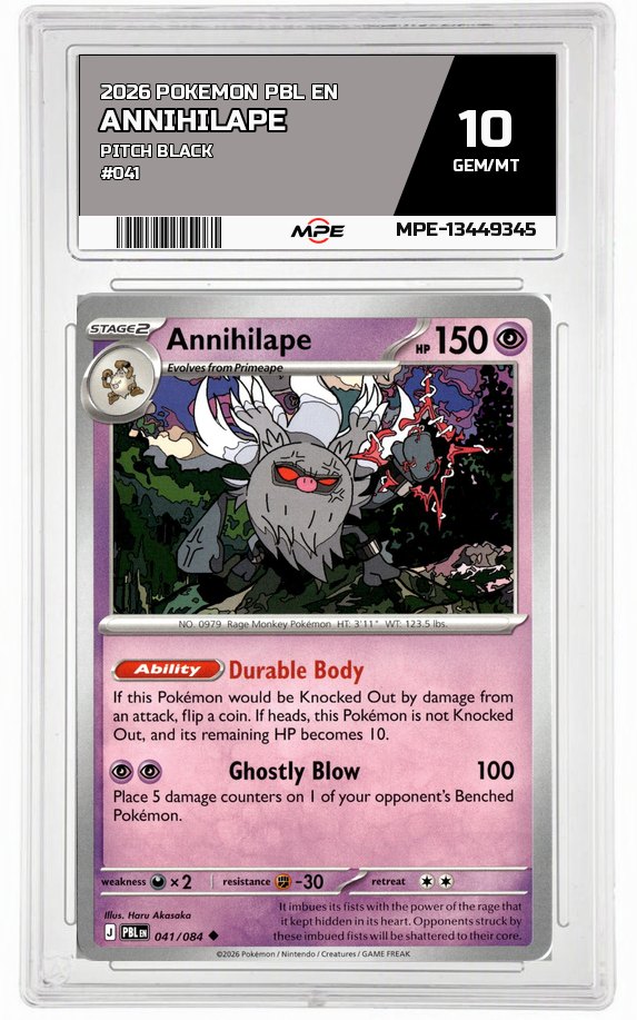 2026 POKEMON PBL EN Pitch Black #041 Annihilape MPE 10 GEM/MT — graded card auctioned from the MPE vault