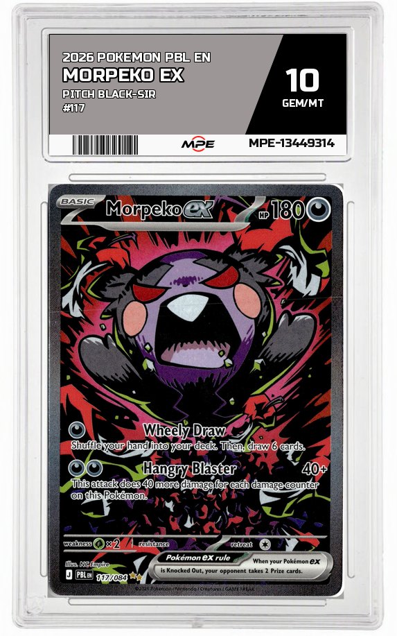 2026 POKEMON PBL EN Pitch Black-SIR #117 MORPEKO EX MPE 10 GEM/MT — graded card auctioned from the MPE vault