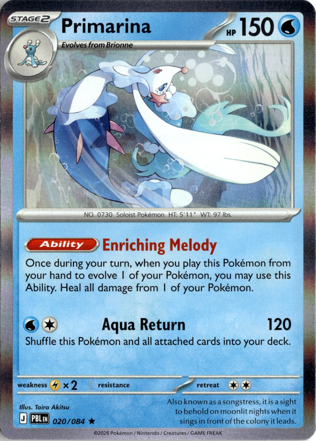 2026 Pokemon Pbl En Primarina graded slab