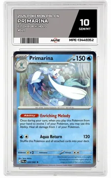2026 POKEMON PBL EN Pitch Black-HOLO #020 Primarina MPE 10 GEM/MT — graded card up for auction