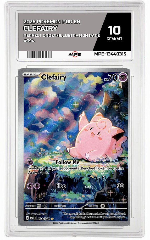 2026 POKEMON POR EN Perfect Order-Illustration Rare #094 CLEFAIRY MPE 10 GEM/MT — graded card auctioned from the MPE vault
