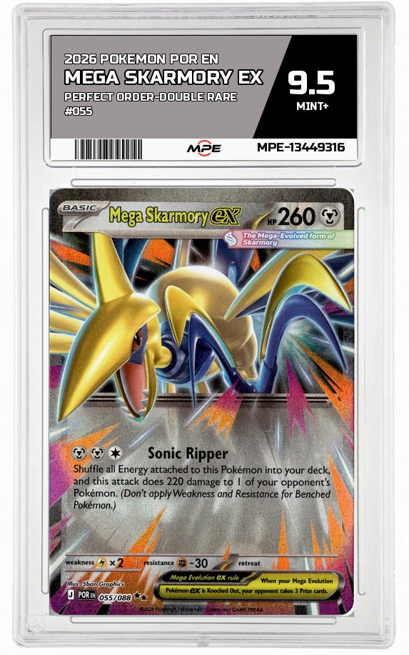 2026 POKEMON POR EN Perfect Order-Double Rare #055 MEGA SKARMORY EX MPE 9.5 MINT+ — graded card auctioned from the MPE vault