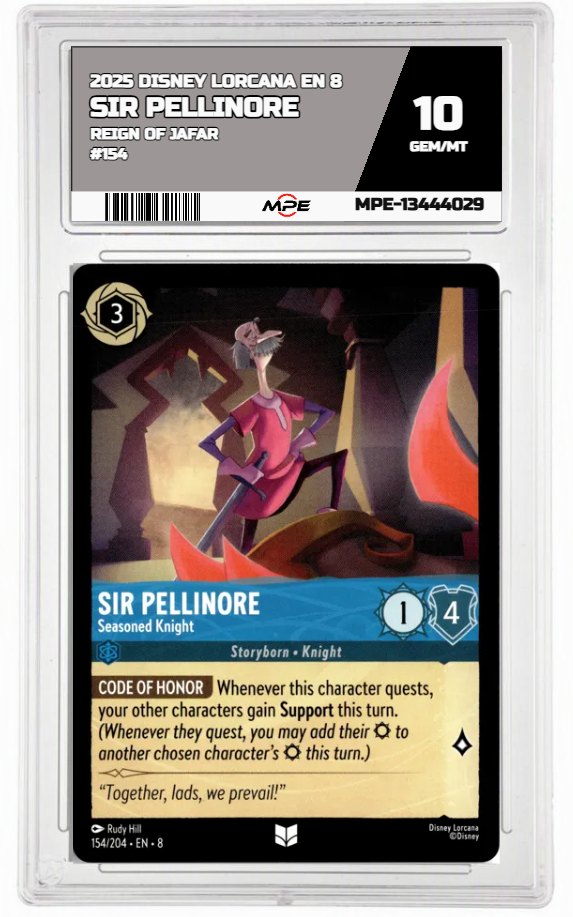 2025 DISNEY LORCANA EN 8 Reign of Jafar #154 SIR PELLINORE MPE 10 GEM/MT — graded card auctioned from the MPE vault