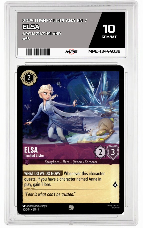2025 DISNEY LORCANA EN 7 Archazia's Island #55 ELSA MPE 10 GEM/MT — graded card auctioned from the MPE vault