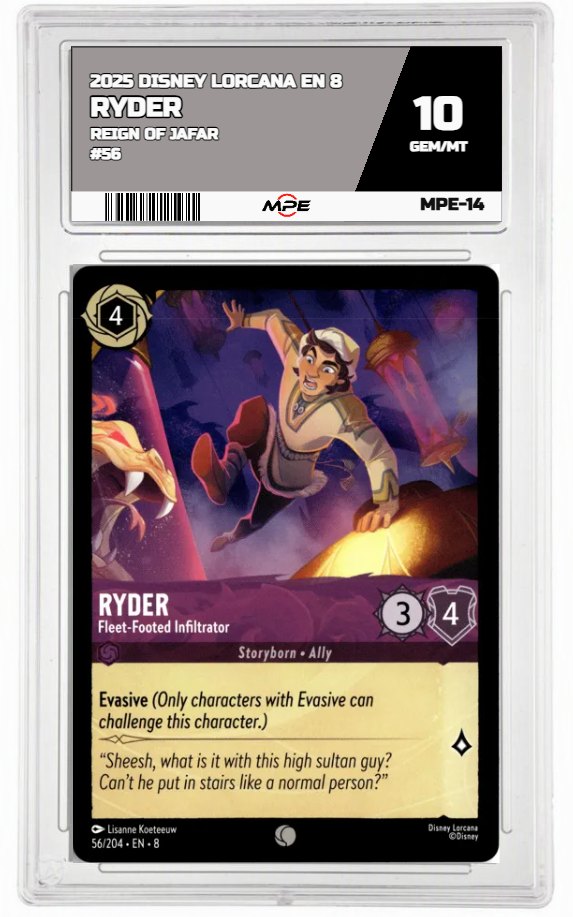 2025 DISNEY LORCANA EN 8 Reign of Jafar #56 RYDER MPE 10 GEM/MT — graded card auctioned from the MPE vault