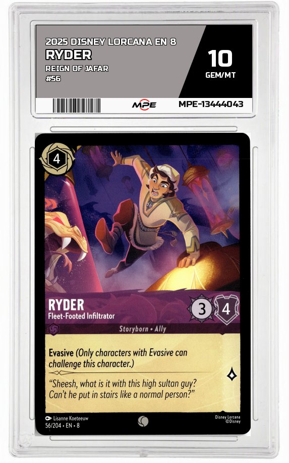 2025 DISNEY LORCANA EN 8 Reign of Jafar #56 RYDER MPE 10 GEM/MT — graded card auctioned from the MPE vault