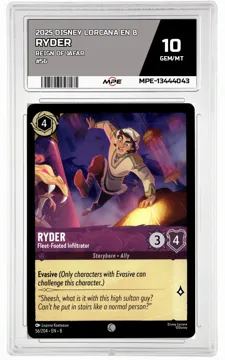 2025 DISNEY LORCANA EN 8 Reign of Jafar #56 RYDER MPE 10 GEM/MT — graded card up for auction