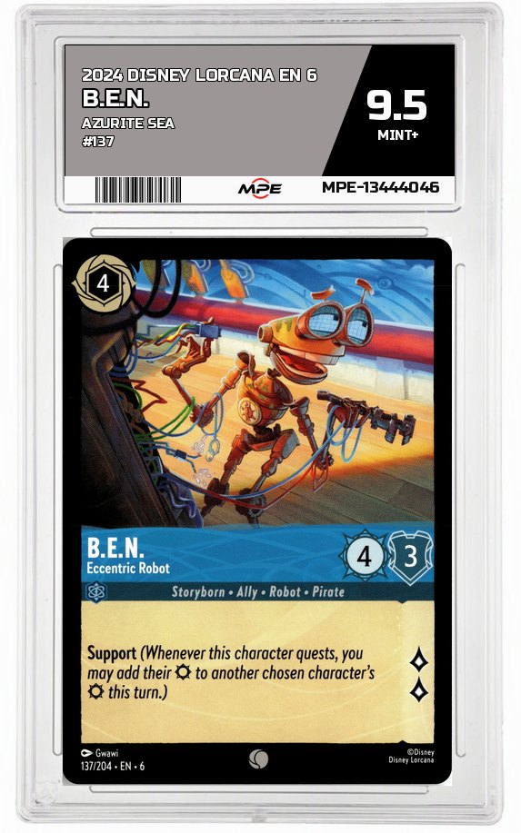 2024 DISNEY LORCANA EN 6 Azurite Sea #137 B.E.N. MPE 9.5 MINT+ — graded card auctioned from the MPE vault