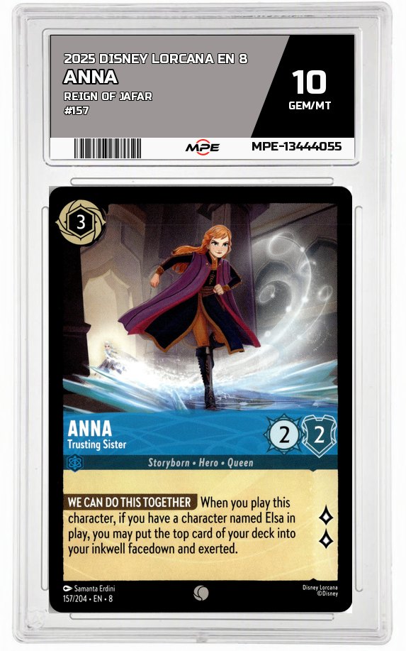 2025 DISNEY LORCANA EN 8 Reign of Jafar #157 ANNA MPE 10 GEM/MT — graded card auctioned from the MPE vault