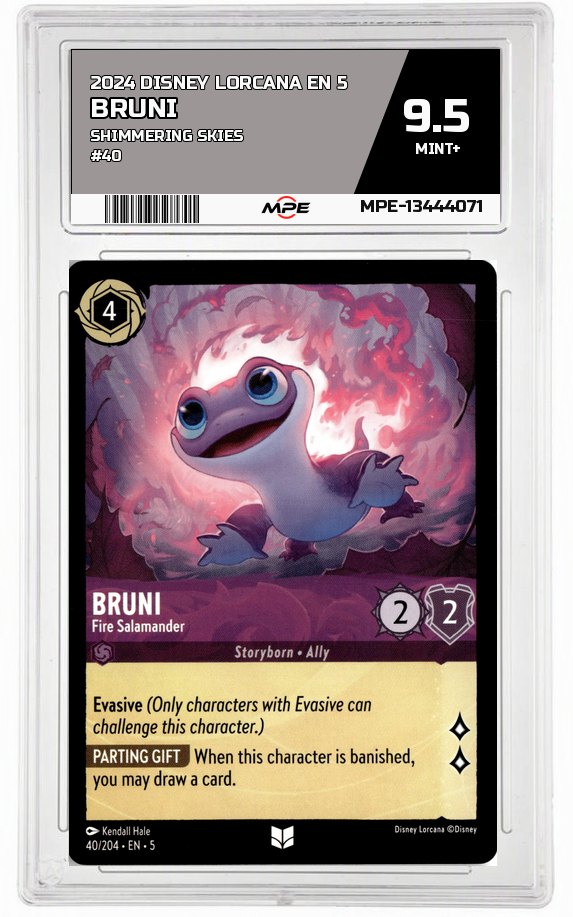 2024 DISNEY LORCANA EN 5 Shimmering Skies #40 BRUNI MPE 9.5 MINT+ — graded card auctioned from the MPE vault