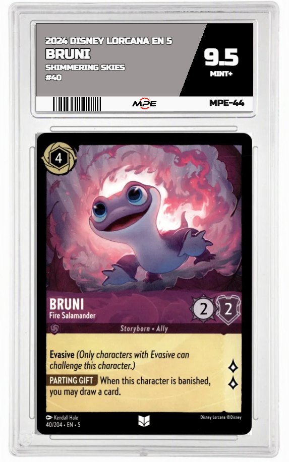 2024 DISNEY LORCANA EN 5 Shimmering Skies #40 BRUNI MPE 9.5 MINT+ — graded card auctioned from the MPE vault