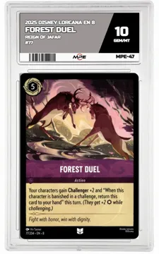 2025 DISNEY LORCANA EN 8 Reign of Jafar #77 FOREST DUEL MPE 10 GEM/MT — graded card up for auction