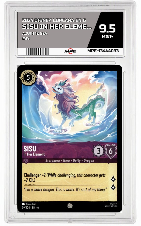 2024 DISNEY LORCANA EN 6 Azurite Sea #39 SISU IN HER ELEMENT MPE 9.5 MINT+ — graded card auctioned from the MPE vault