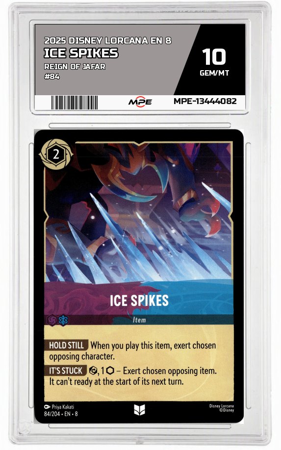 2025 DISNEY LORCANA EN 8 Reign of Jafar #84 ICE SPIKES MPE 10 GEM/MT — graded card auctioned from the MPE vault