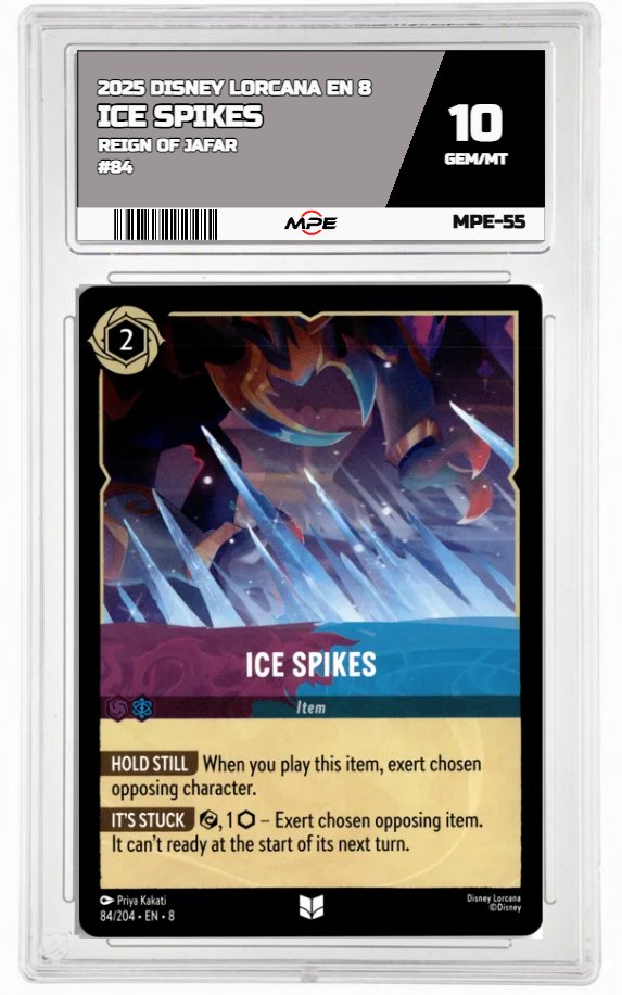 2025 DISNEY LORCANA EN 8 Reign of Jafar #84 ICE SPIKES MPE 10 GEM/MT — graded card auctioned from the MPE vault
