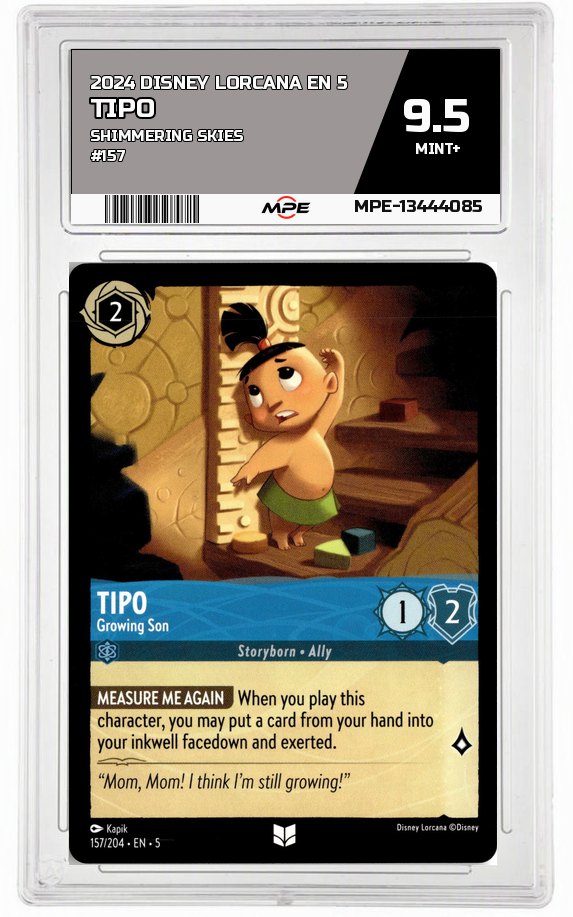 2024 DISNEY LORCANA EN 5 Shimmering Skies #157 TIPO MPE 9.5 MINT+ — graded card auctioned from the MPE vault