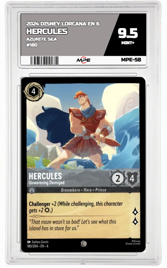 2024 DISNEY LORCANA EN 6 Azurite Sea #180 HERCULES MPE 9.5 MINT+ — graded card auctioned from the MPE vault