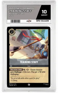 2025 DISNEY LORCANA EN 7 Archazia's Island #204 TRAINING STAFF MPE 10 GEM/MT — graded card up for auction