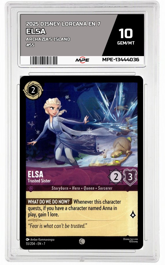 2025 DISNEY LORCANA EN 7 Archazia's Island #55 ELSA MPE 10 GEM/MT — graded card auctioned from the MPE vault