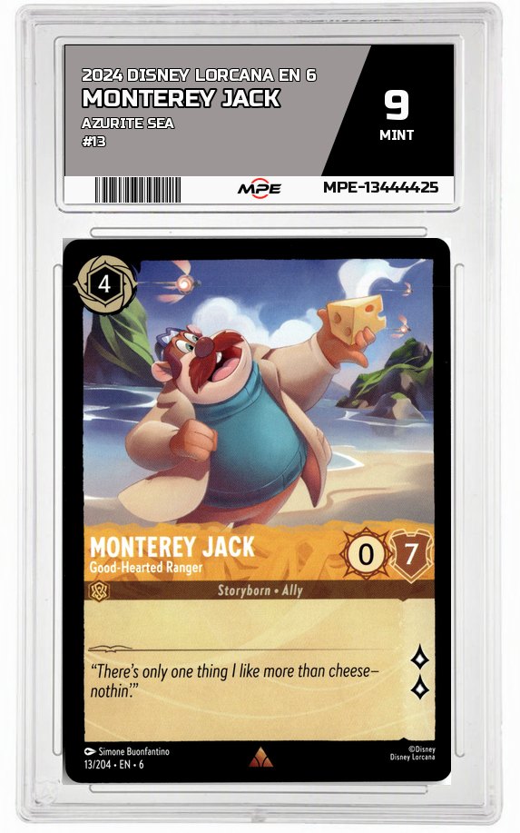 2024 DISNEY LORCANA EN 6 Azurite Sea #13 MONTEREY JACK MPE 9 MINT — graded card auctioned from the MPE vault