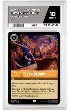 2024 DISNEY LORCANA EN 5 Shimmering Skies #25 TRY EVERYTHING MPE 10 GEM/MT — graded card up for auction