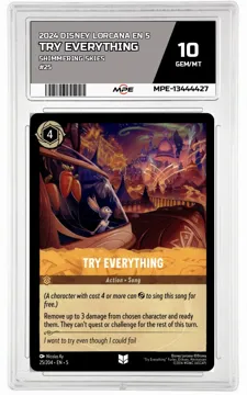 2024 DISNEY LORCANA EN 5 Shimmering Skies #25 TRY EVERYTHING MPE 10 GEM/MT — graded card up for auction