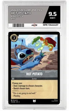 2024 DISNEY LORCANA EN 6 Azurite Sea #195 HOT POTATO MPE 9.5 MINT+ — graded card up for auction