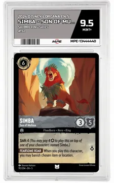 2024 DISNEY LORCANA EN 5 Shimmering Skies #192 SIMBA - SON OF MUFASA MPE 9.5 MINT+ — graded card up for auction