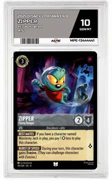 2025 DISNEY LORCANA EN 8 Reign of Jafar #192 ZIPPER MPE 10 GEM/MT — graded card up for auction
