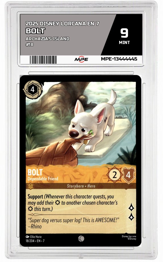 2025 DISNEY LORCANA EN 7 Archazia's Island #18 BOLT MPE 9 MINT — graded card auctioned from the MPE vault