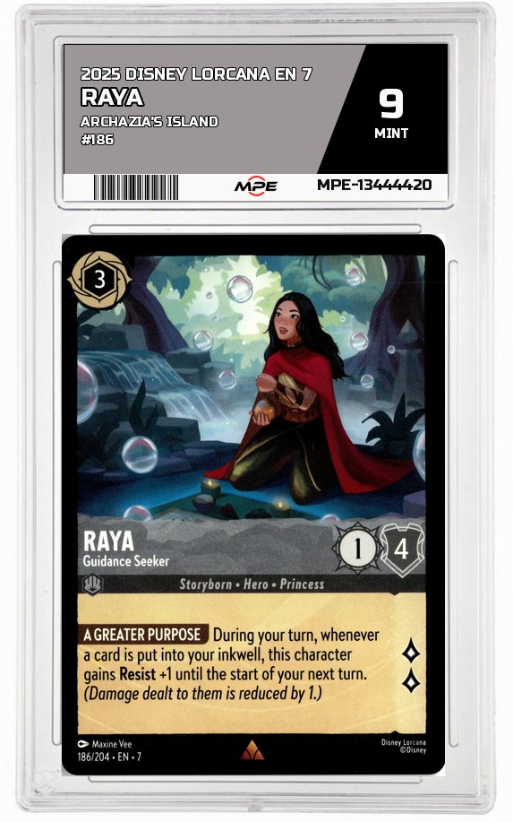 2025 DISNEY LORCANA EN 7 Archazia's Island #186 RAYA MPE 9 MINT — graded card auctioned from the MPE vault