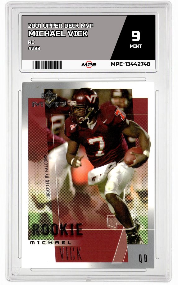 2001 UPPER DECK MVP RC #283 MICHAEL VICK MPE 9 MINT — graded card auctioned from the MPE vault