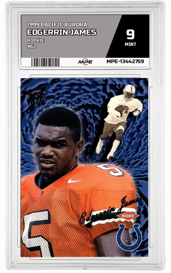 1999 PACIFIC AURORA ROOKIE #62 EDGERRIN JAMES MPE 9 MINT — graded card auctioned from the MPE vault