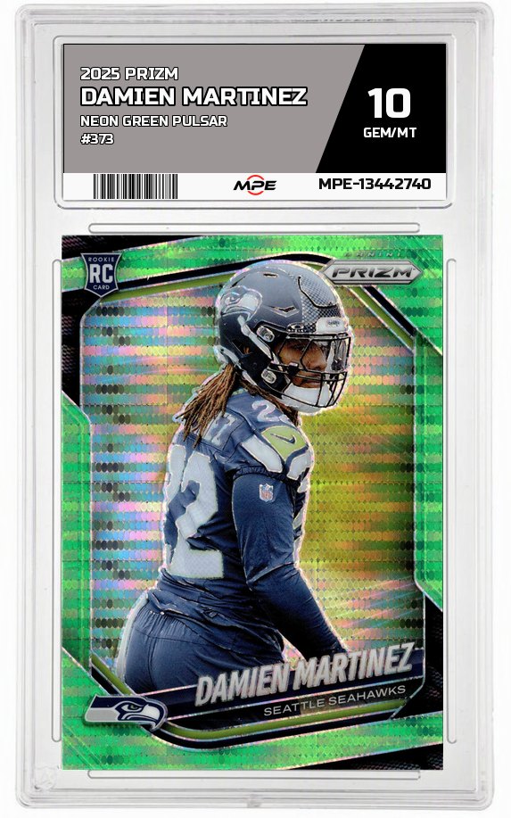2025 PRIZM NEON GREEN PULSAR #373 DAMIEN MARTINEZ MPE 10 GEM/MT — graded card auctioned from the MPE vault