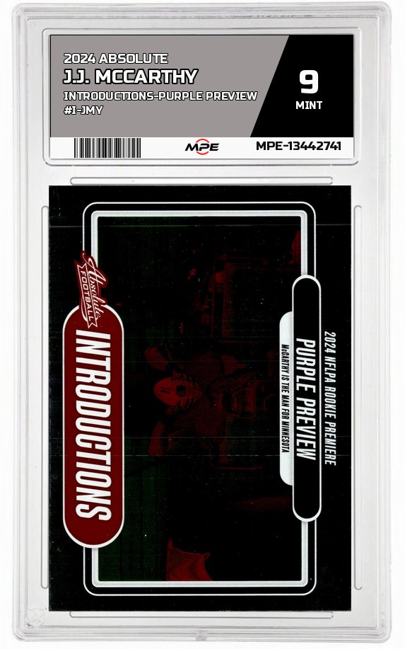 2024 ABSOLUTE INTRODUCTIONS-PURPLE PREVIEW #I-JMY J.J. MCCARTHY MPE 9 MINT — graded card up for auction