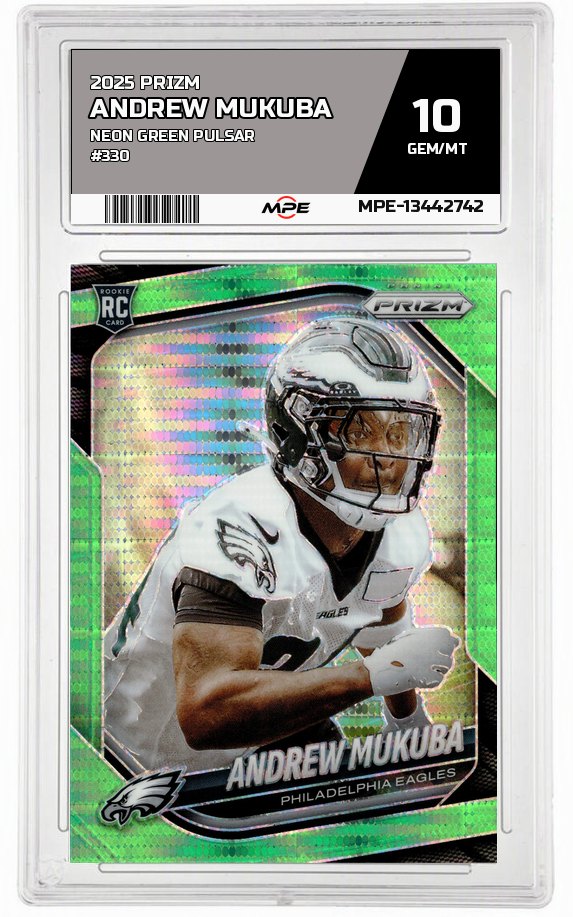 2025 PRIZM NEON GREEN PULSAR #330 ANDREW MUKUBA MPE 10 GEM/MT — graded card up for auction