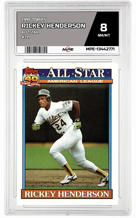 1991 TOPPS ALL STAR #391 RICKEY HENDERSON MPE 8 NM/MT — graded card auctioned from the MPE vault
