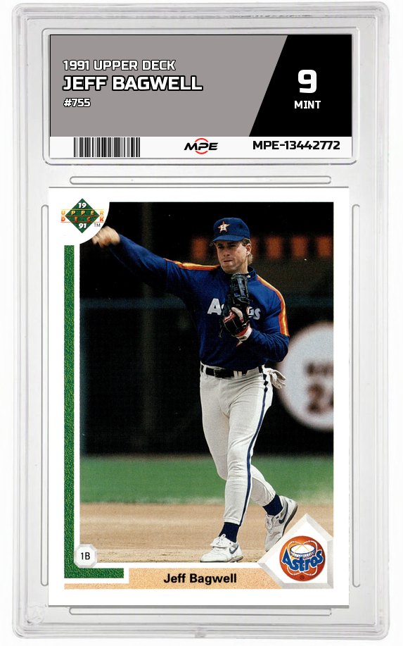 1991 UPPER DECK #755 JEFF BAGWELL MPE 9 MINT — graded card auctioned from the MPE vault