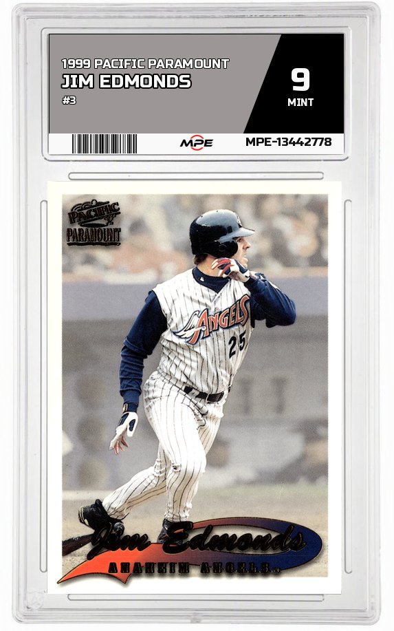 1999 PACIFIC PARAMOUNT #3 JIM EDMONDS MPE 9 MINT — graded card auctioned from the MPE vault